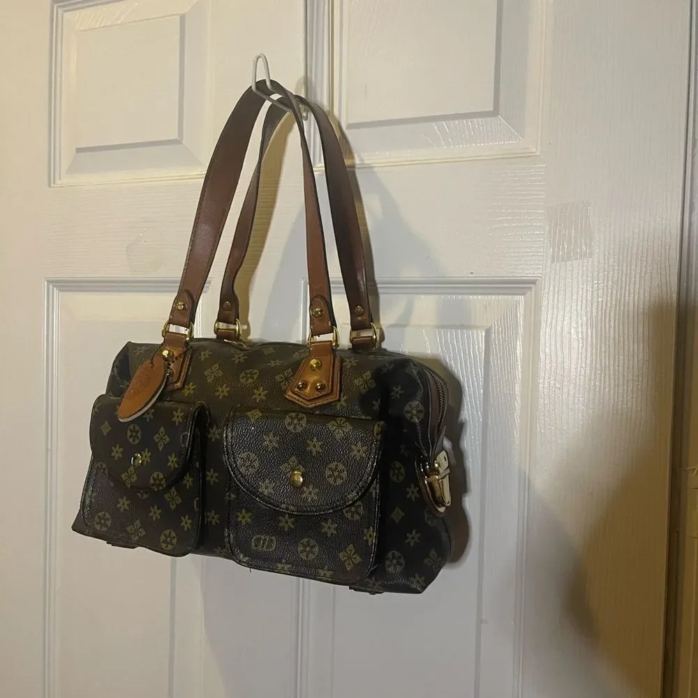 Los Angeles USA synthetic Brown & Gold Patterned Satchel Bag with brown straps